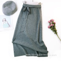 Women Knitted Skirt with Belt Girl Casual Dress